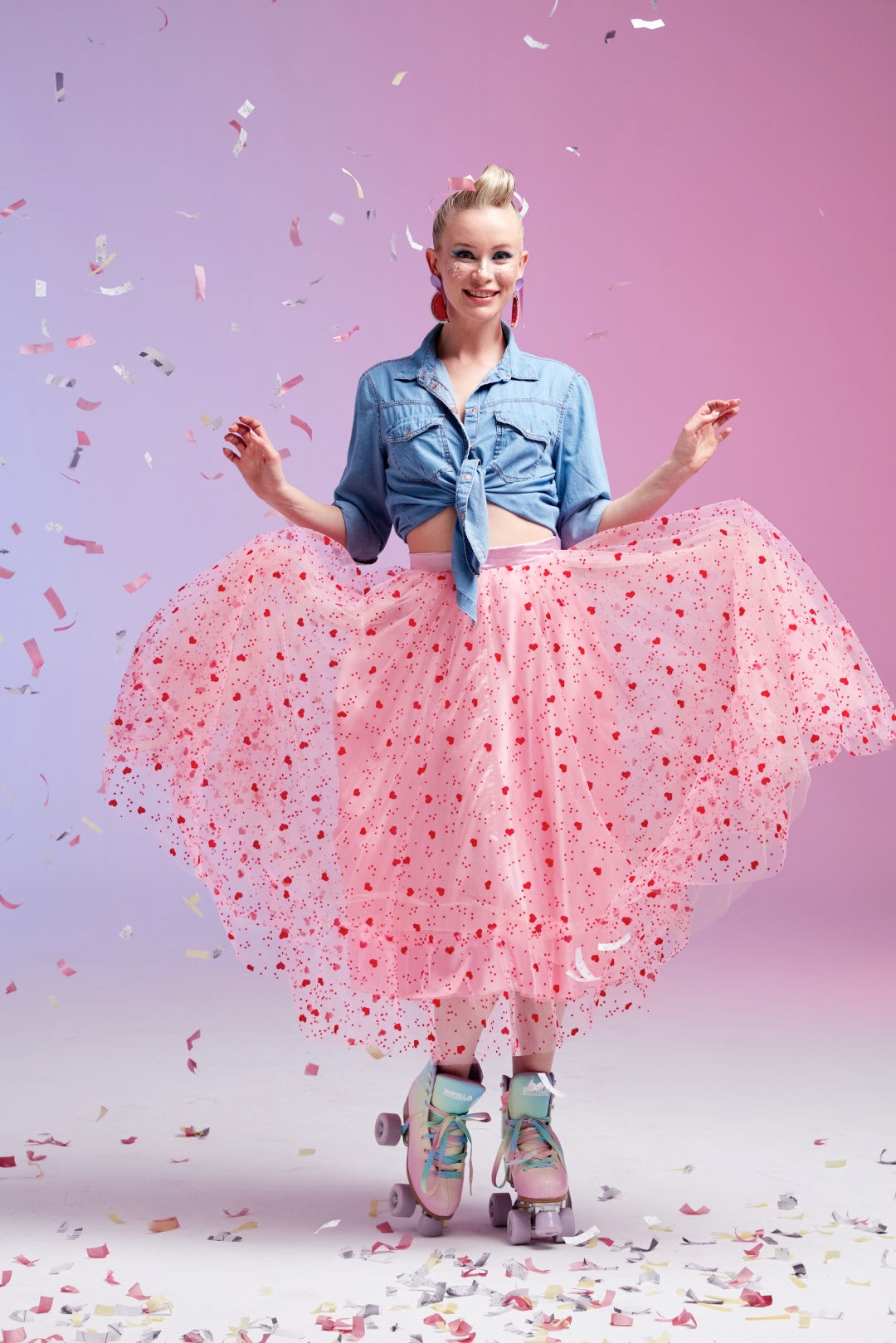 Dollie Bell-Sweet Berry / Kalpli Tül Midi Etek Pembe-Etek-1-Milagron.com