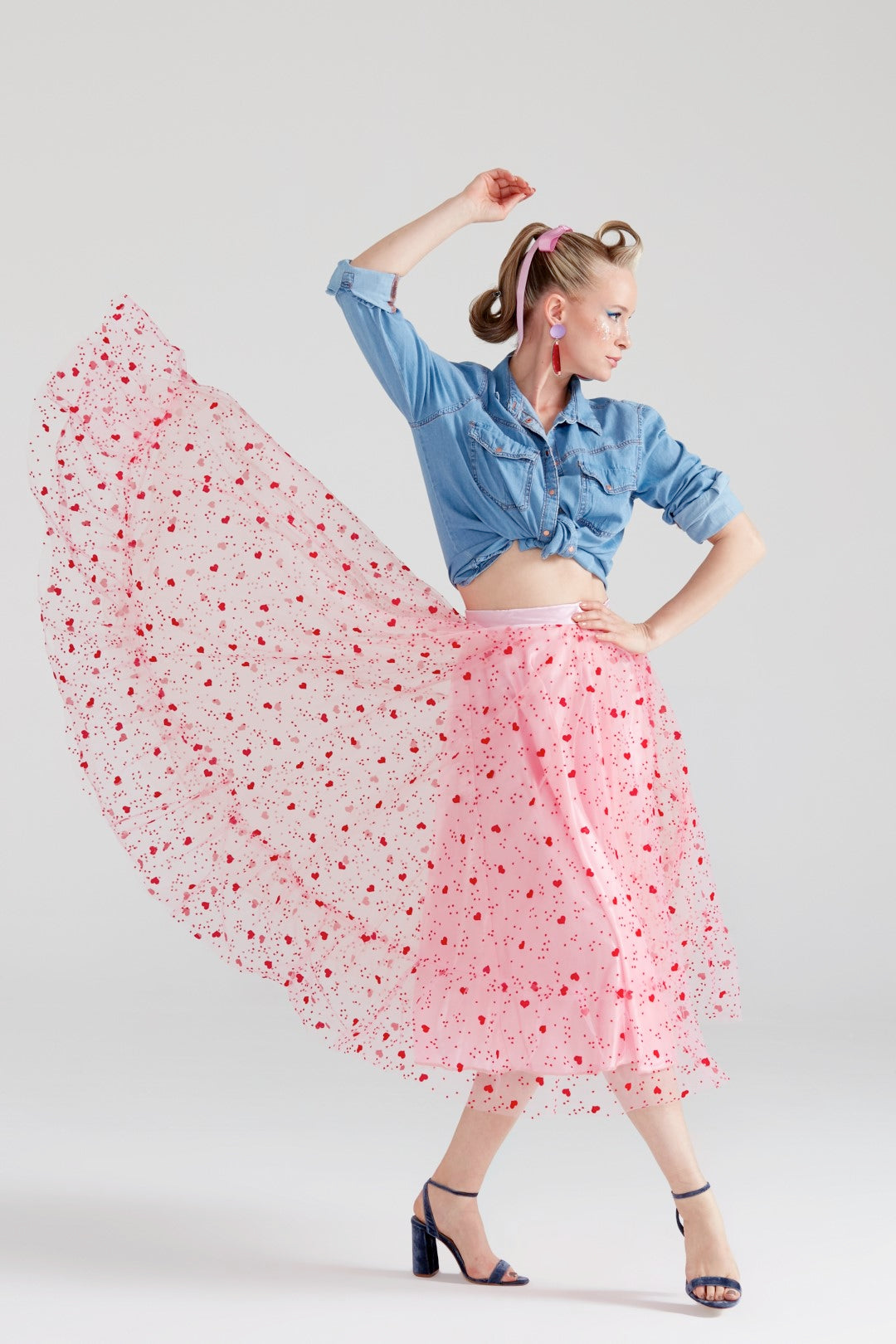 Dollie Bell-Sweet Berry / Kalpli Tül Midi Etek Pembe-Etek-3-Milagron.com