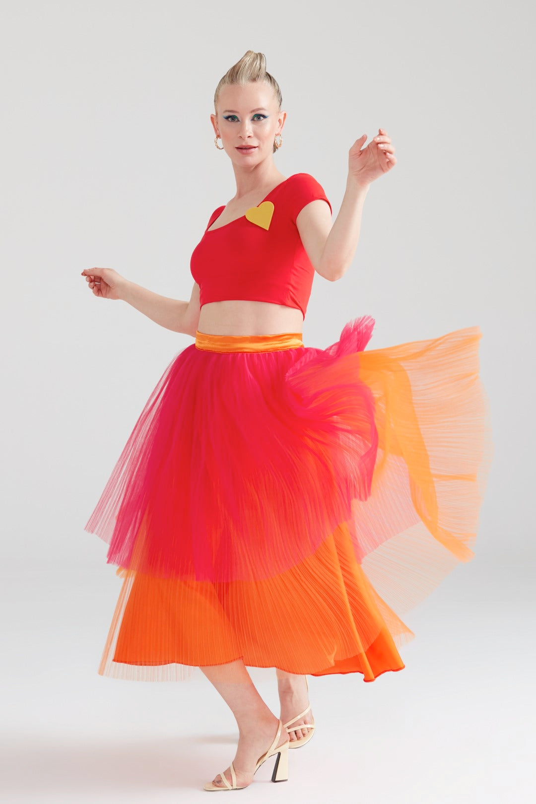 Dollie Bell-Sweet Crush / Pilili Tül Midi Boy Etek Turuncu/Pembe-Cotton Candy Land-6-Milagron.com