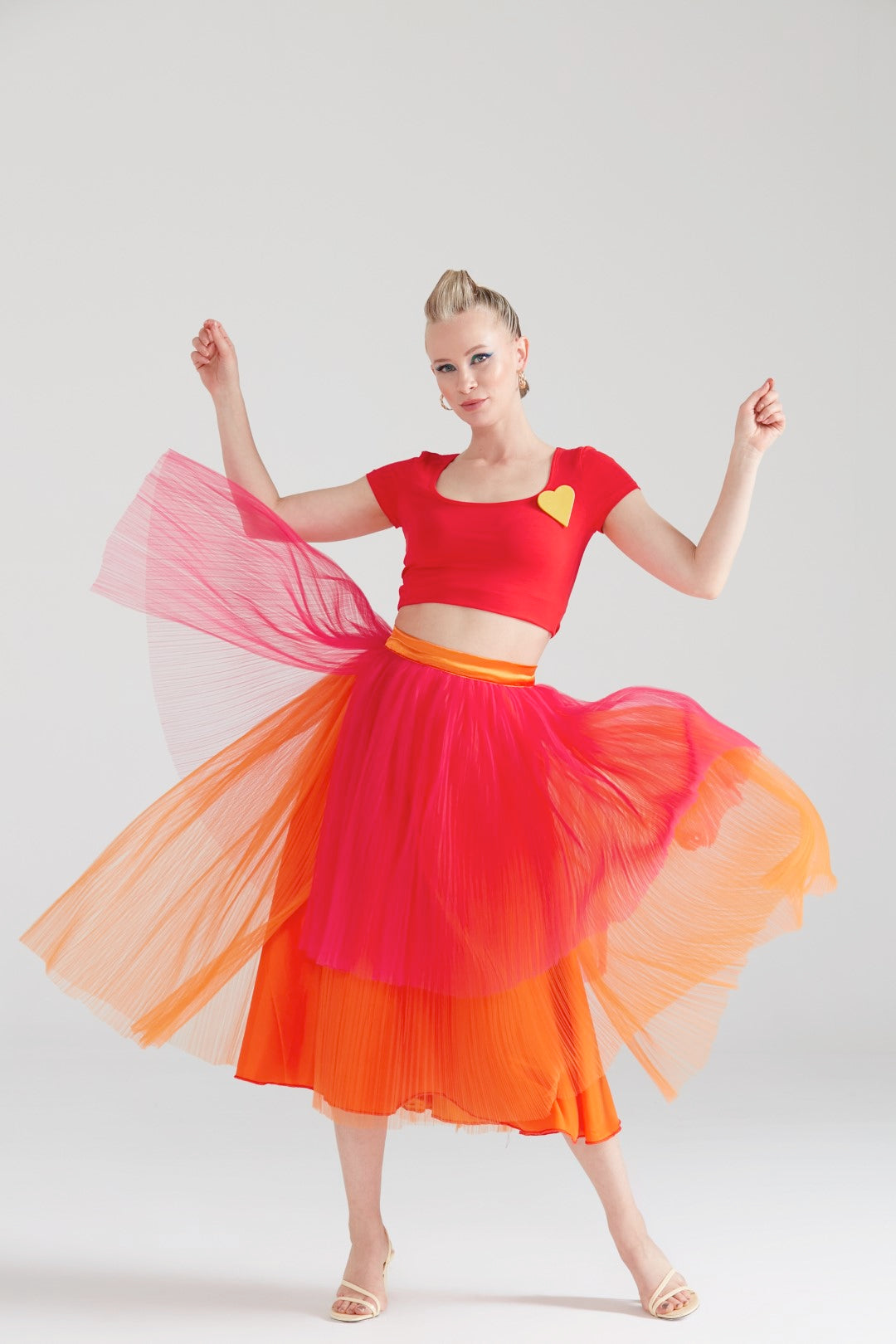 Dollie Bell-Sweet Crush / Pilili Tül Midi Boy Etek Turuncu/Pembe-Cotton Candy Land-4-Milagron.com