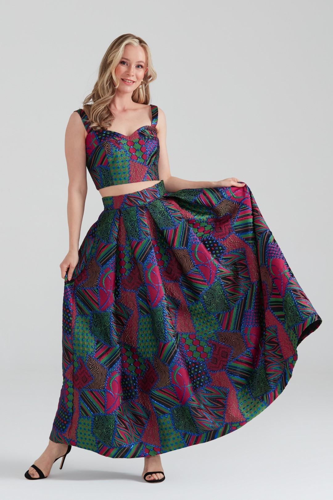 Dollie Bell-Twinkle Pileli Maxi Etek Pembe/Mavi-Etek-2-Milagron.com