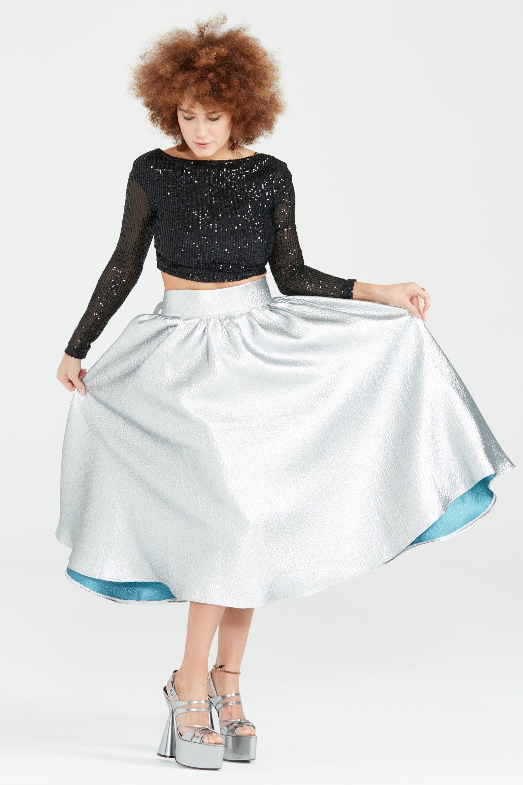 Dollie Bell-Wishing Star Büzgülü Midi Etek / Lame-Etek-5-Milagron.com