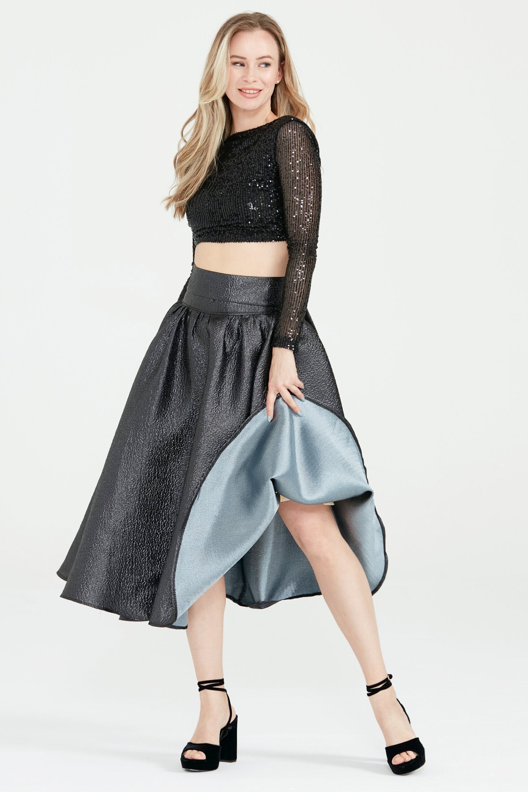 Dollie Bell-Wishing Star Büzgülü Midi Etek / Siyah-Etek-8-Milagron.com