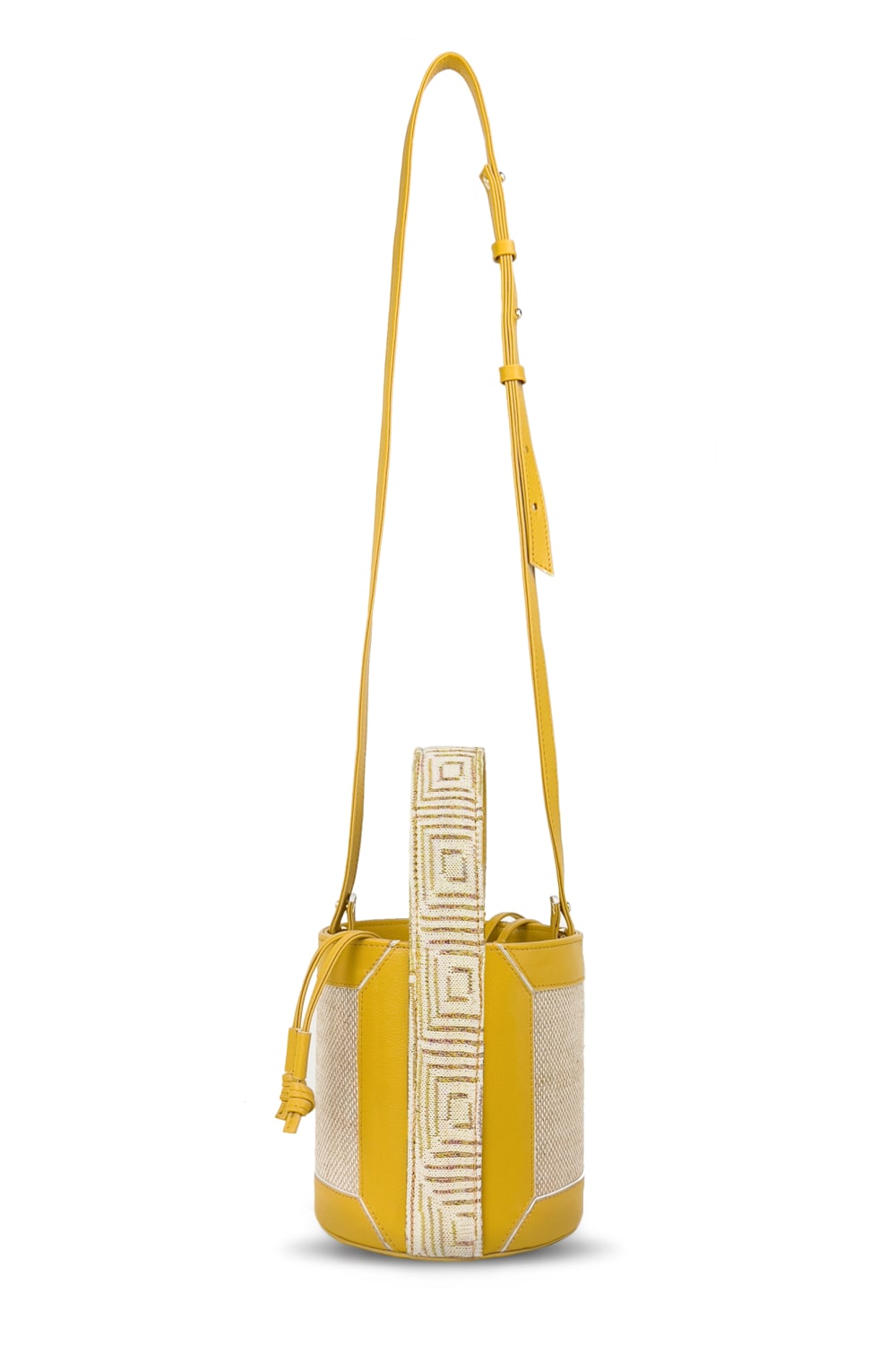D’ylla Atelier-Lena Bucket Bag Mustard - Cream-Omuz Çantası-2-Milagron.com