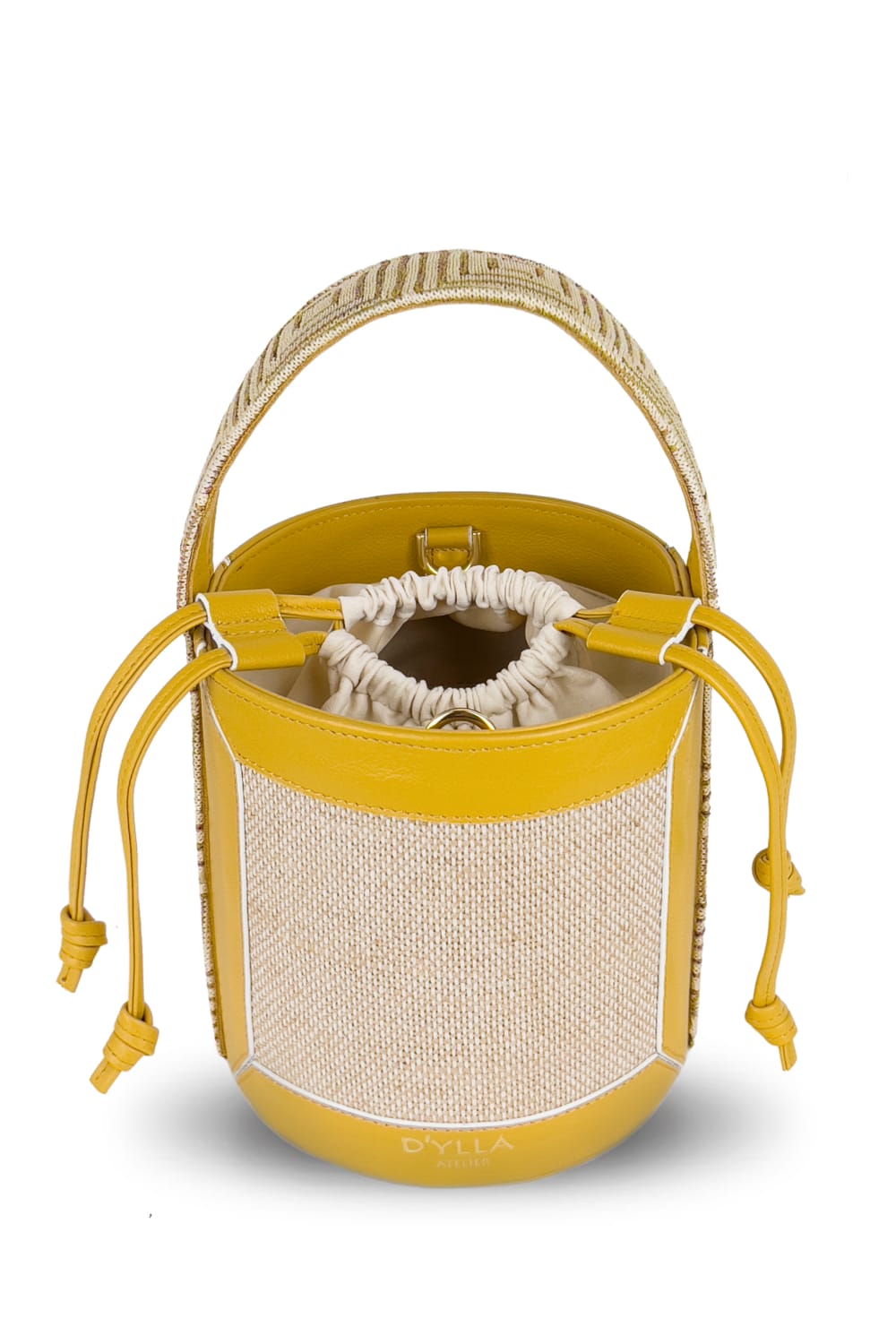 D’ylla Atelier-Lena Bucket Bag Mustard - Cream-Omuz Çantası-5-Milagron.com