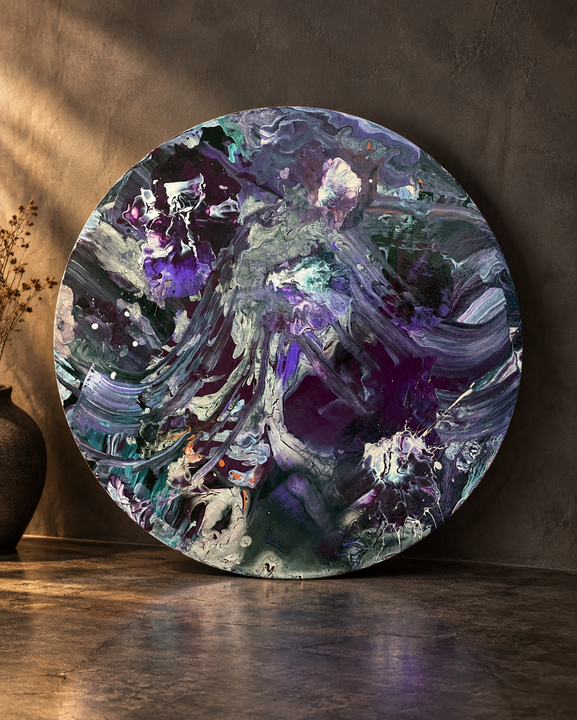Summer Iii – 50 Cm Yuvarlak Soyut Akrilik Tablo | Es Artisan Studio