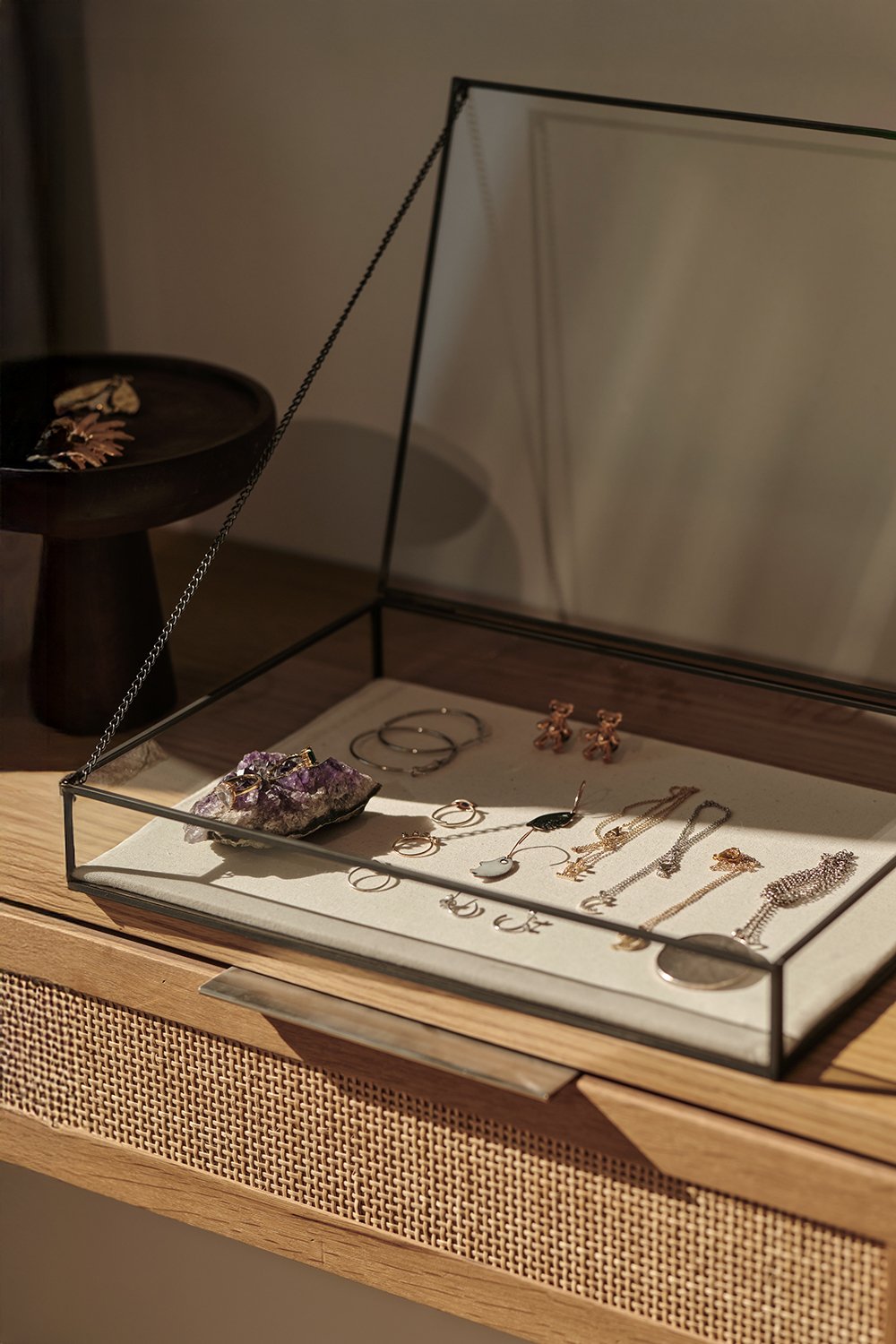 El Crea Designs-Cam Takı Ve Aksesuar Kutusu | Keten Tabanlı | Siyah | 35x25x5cm-Dekoratif Kutu-4-Milagron.com
