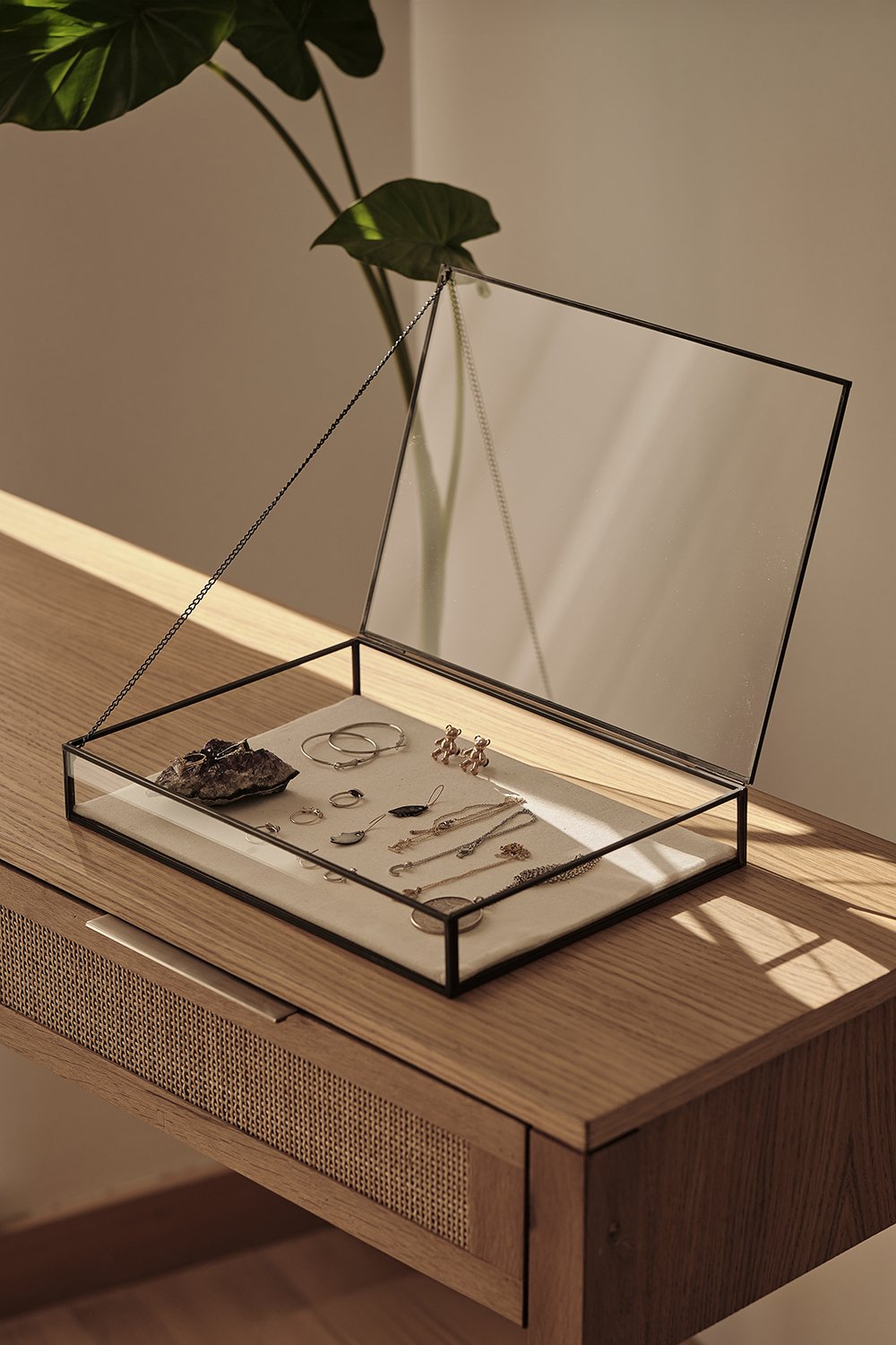 El Crea Designs-Cam Takı Ve Aksesuar Kutusu | Keten Tabanlı | Siyah | 35x25x5cm-Dekoratif Kutu-6-Milagron.com