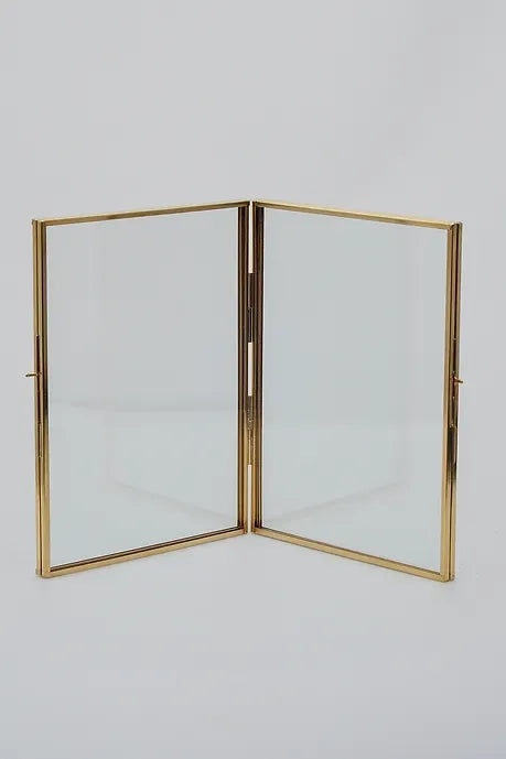 El Crea Designs-İkili Pirinç Gold Cam Masaüstü Fotoğraf Çerçevesi 20x15cm-Çerçeve-2-Milagron.com