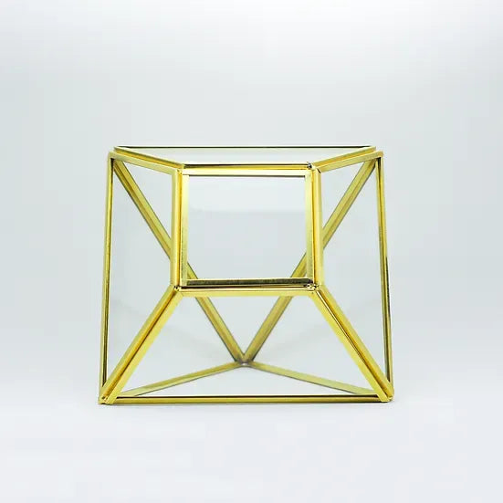 El Crea Designs-Pirinç Gold Geometrik Teraryum Cam Fanus Aksesuar Çikolata Kutusu 18x15x15cm-Biblo-5-Milagron.com