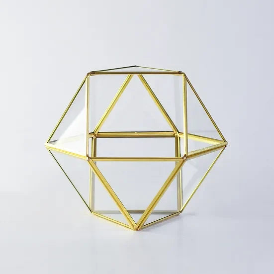 El Crea Designs-Pirinç Gold Geometrik Teraryum Cam Fanus Aksesuar Çikolata Kutusu 22x22x17cm-Biblo-5-Milagron.com