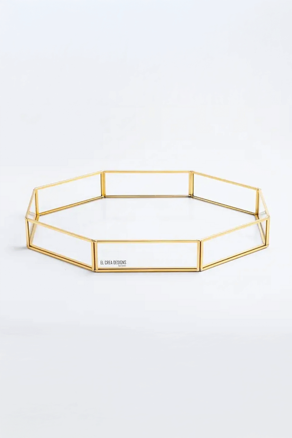 El Crea Designs-Sekizgen Pirinç Gold Tepsi Damat Kahvesi Nişan Sunum Tepsisi 35x25x6cm-Biblo-1-Milagron.com