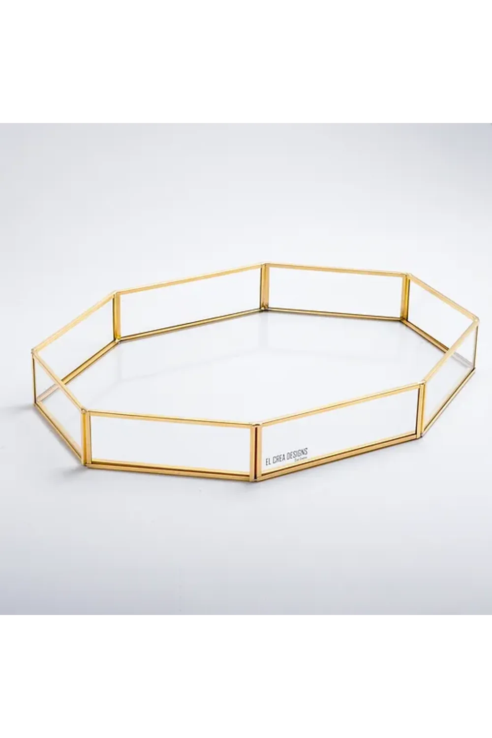 El Crea Designs-Sekizgen Pirinç Gold Tepsi Damat Kahvesi Nişan Sunum Tepsisi 35x25x6cm-Biblo-3-Milagron.com