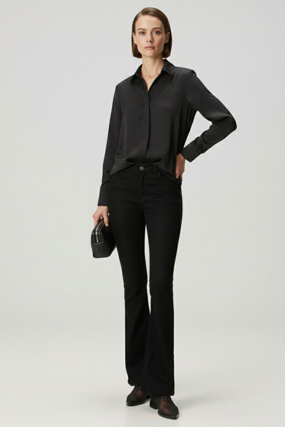 Siyah Flare Leg Jean Pantolon - 0