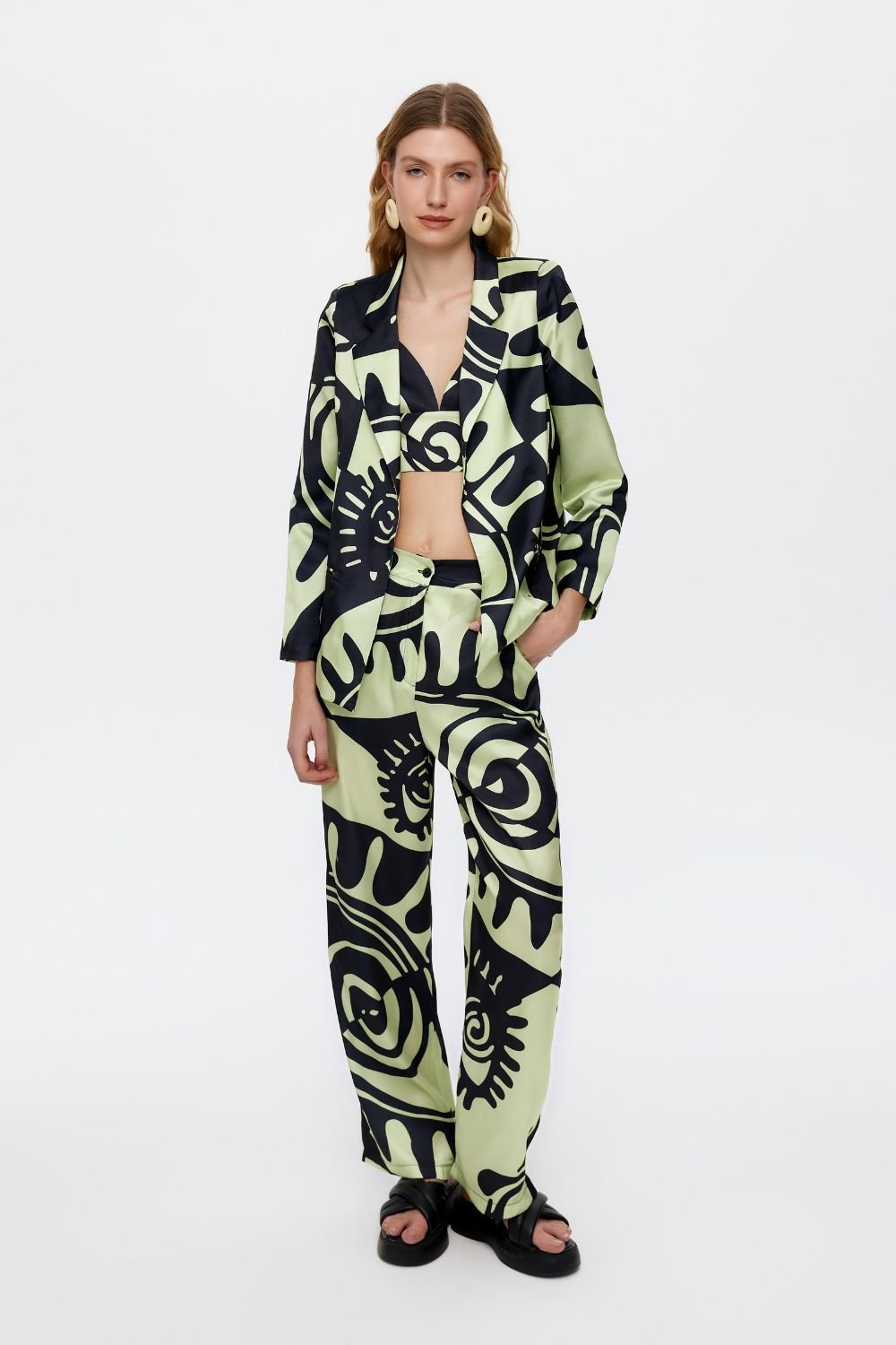 Eliphe-Rax Desenli Saten Blazer-Ceket-1-Milagron.com