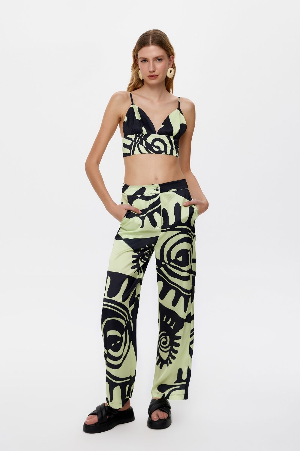 Eliphe-Rax Desenli Saten Boru Paça Pantolon-Pantolon-4-Milagron.com