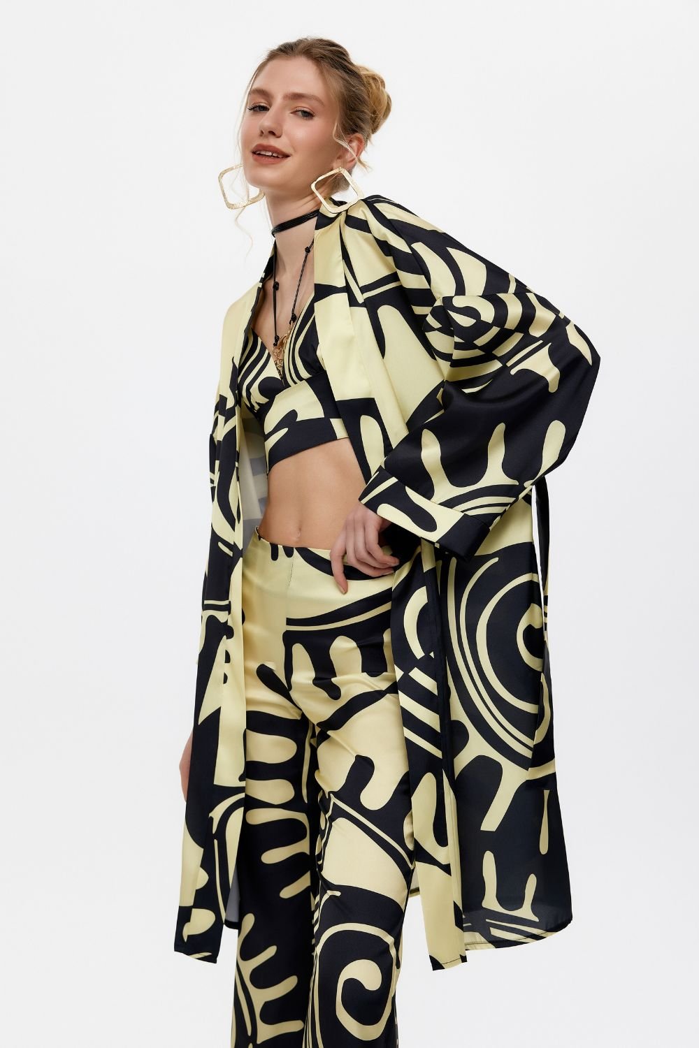 Eliphe-Rax Desenli Saten Kimono Ceket-Ceket-2-Milagron.com