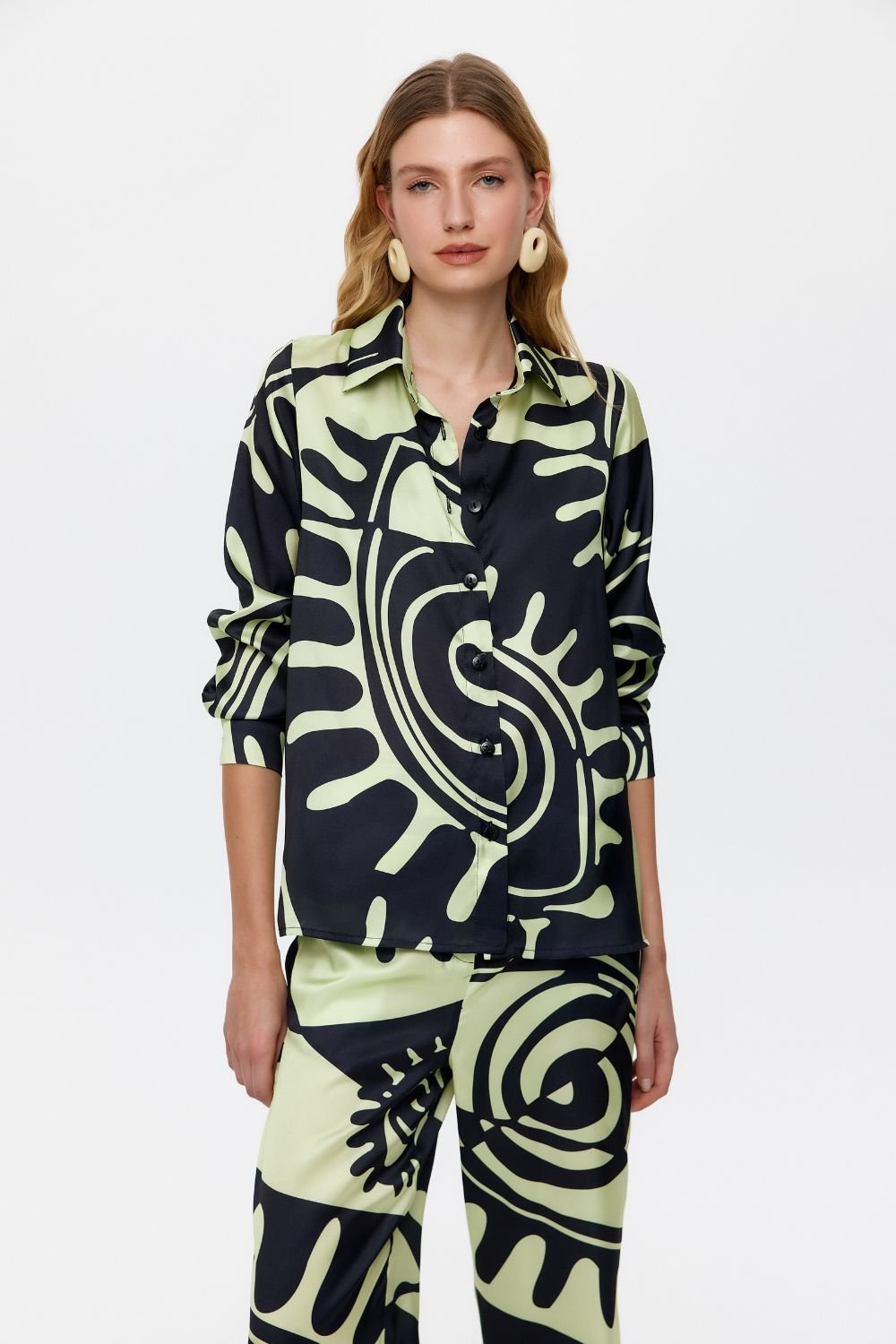 Eliphe-Rax Desenli Saten Uzun Kollu Gömlek-Gömlek-1-Milagron.com