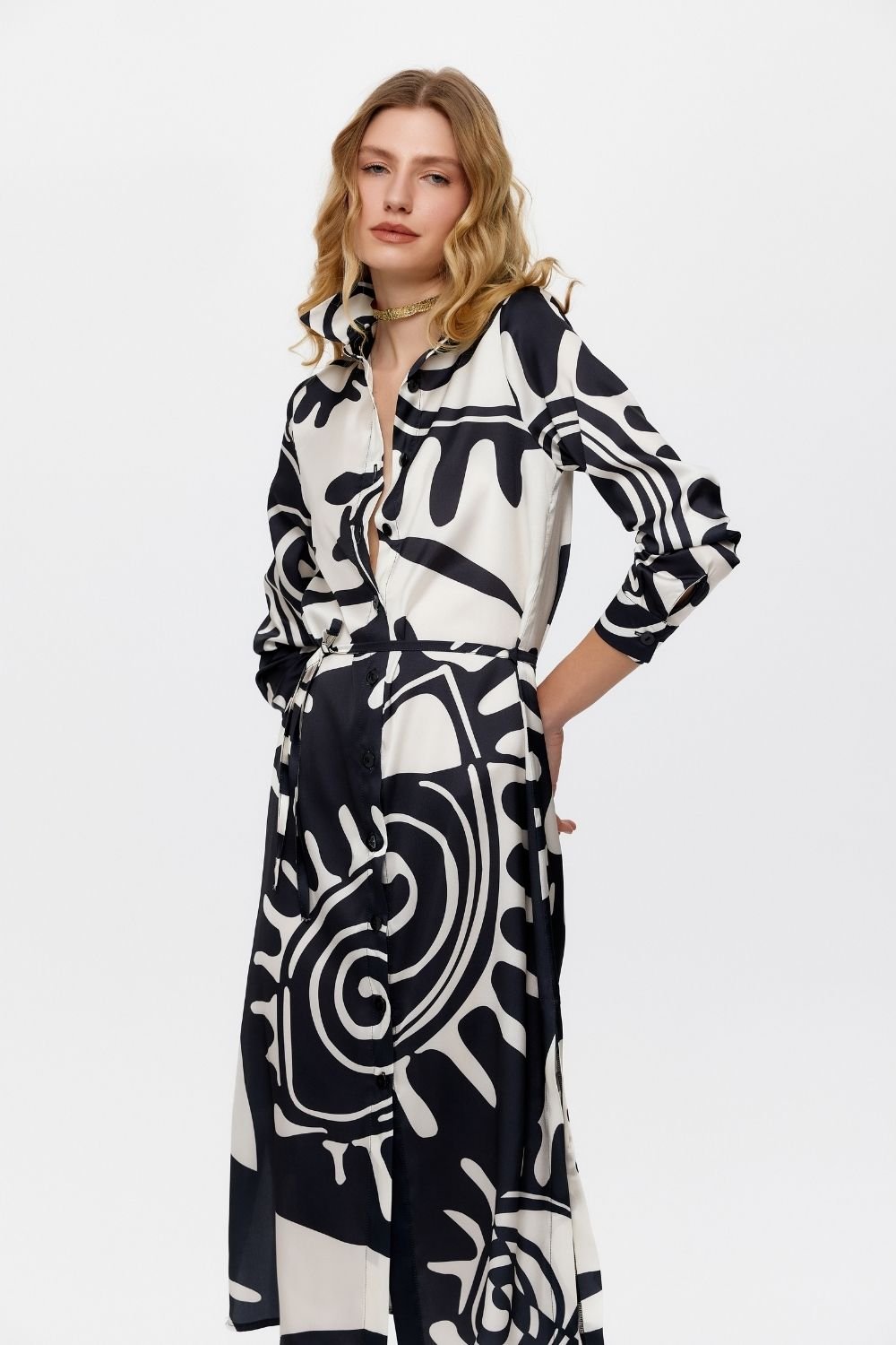 Eliphe-Rax Saten Gömlek Elbise-Elbise-1-Milagron.com