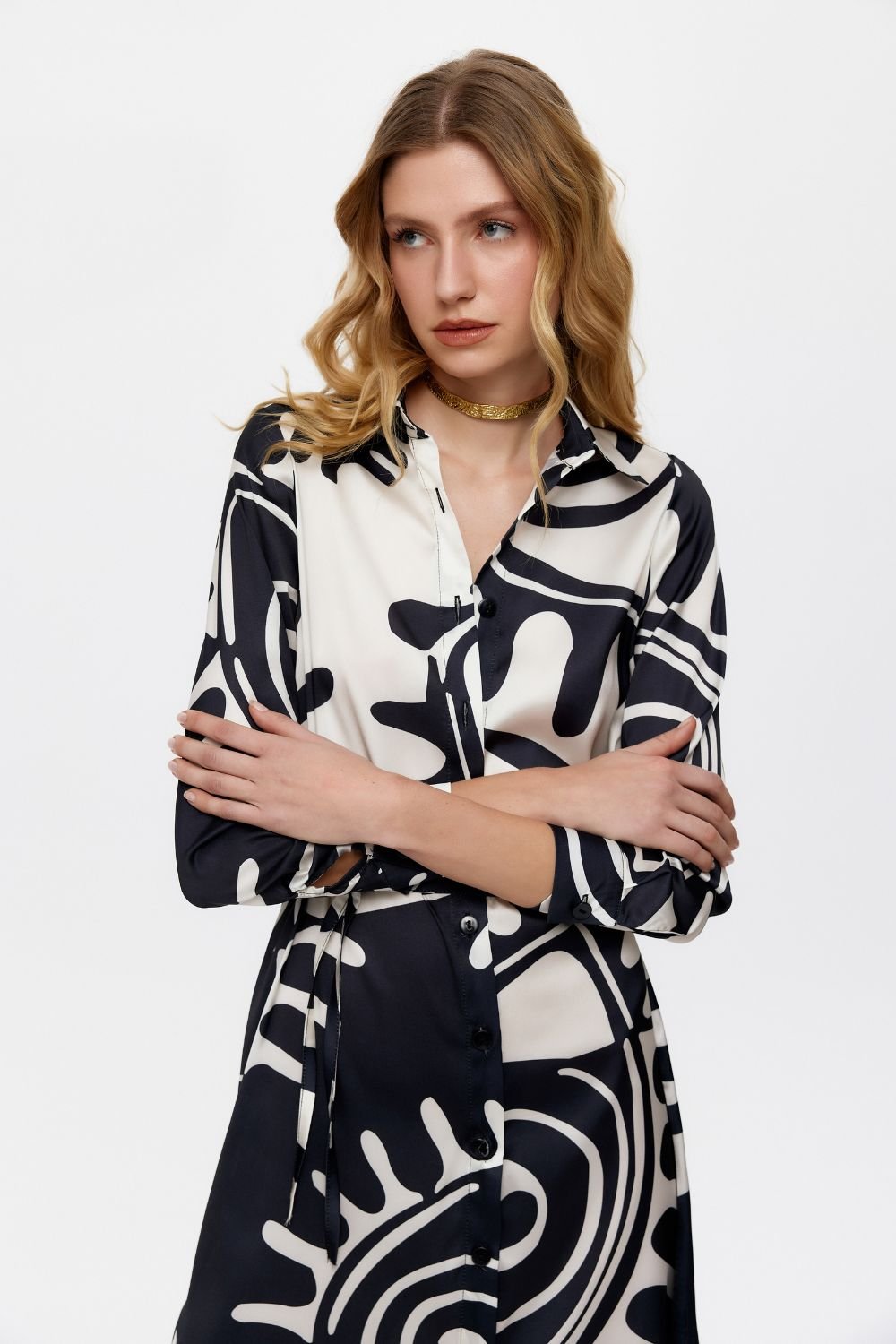 Eliphe-Rax Saten Gömlek Elbise-Elbise-3-Milagron.com