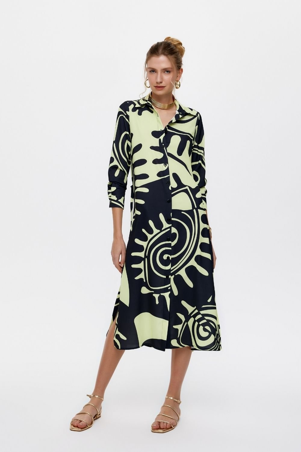 Eliphe-Rax Saten Gömlek Elbise Li̇me-Elbise-1-Milagron.com