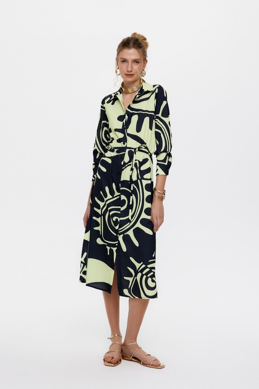 Eliphe-Rax Saten Gömlek Elbise Li̇me-Elbise-3-Milagron.com