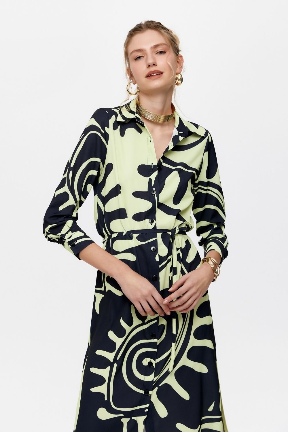 Eliphe-Rax Saten Gömlek Elbise Li̇me-Elbise-4-Milagron.com