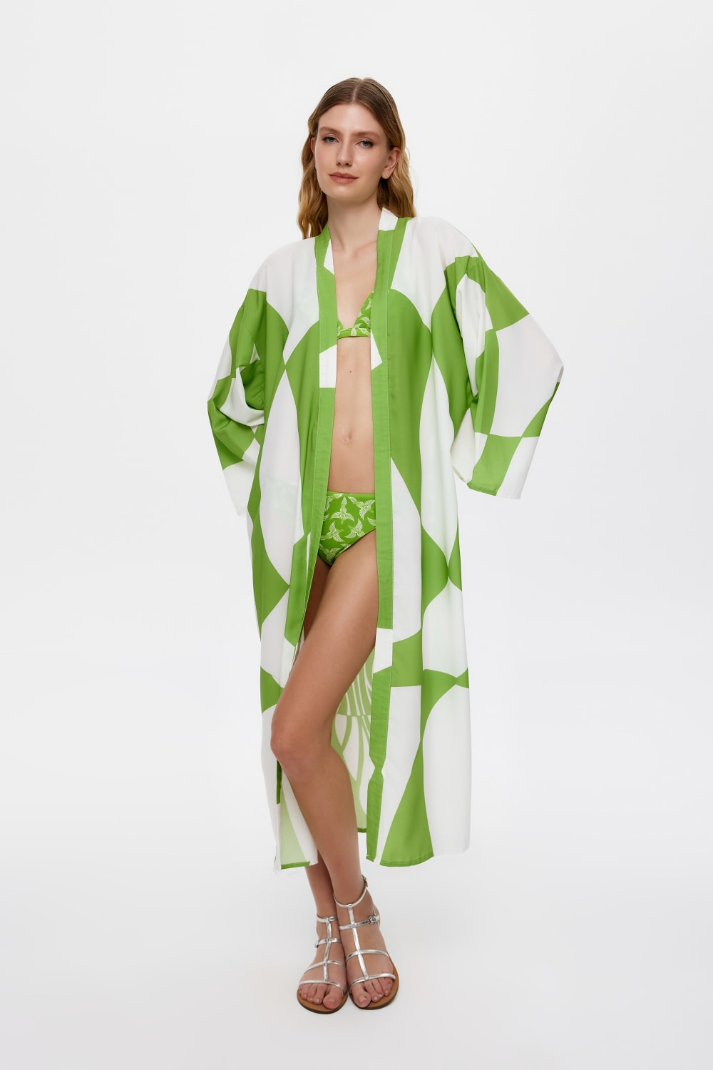 Eliphe-Sireng Yeşil Maxi Kimono-Kimono-1-Milagron.com