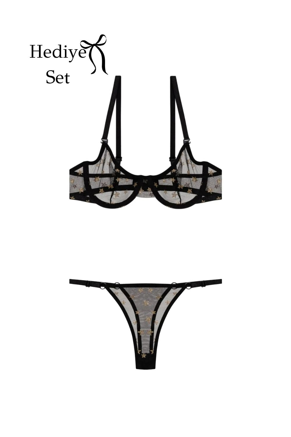 Christmas Gift Sets - Sabrina Bra Set + Black Transparan Elbise + Bacak Ve Boyun Bandı + Hediye Bra Set - 1