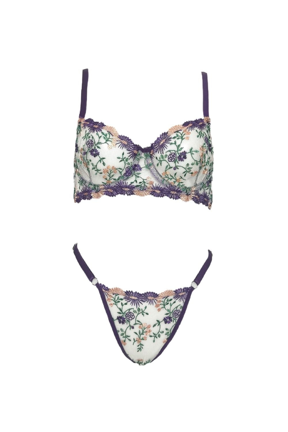 Elorian Couture Lingerie-Floral Whispers - Bloom Bra Set Purple-İç Giyim Setleri-3-Milagron.com