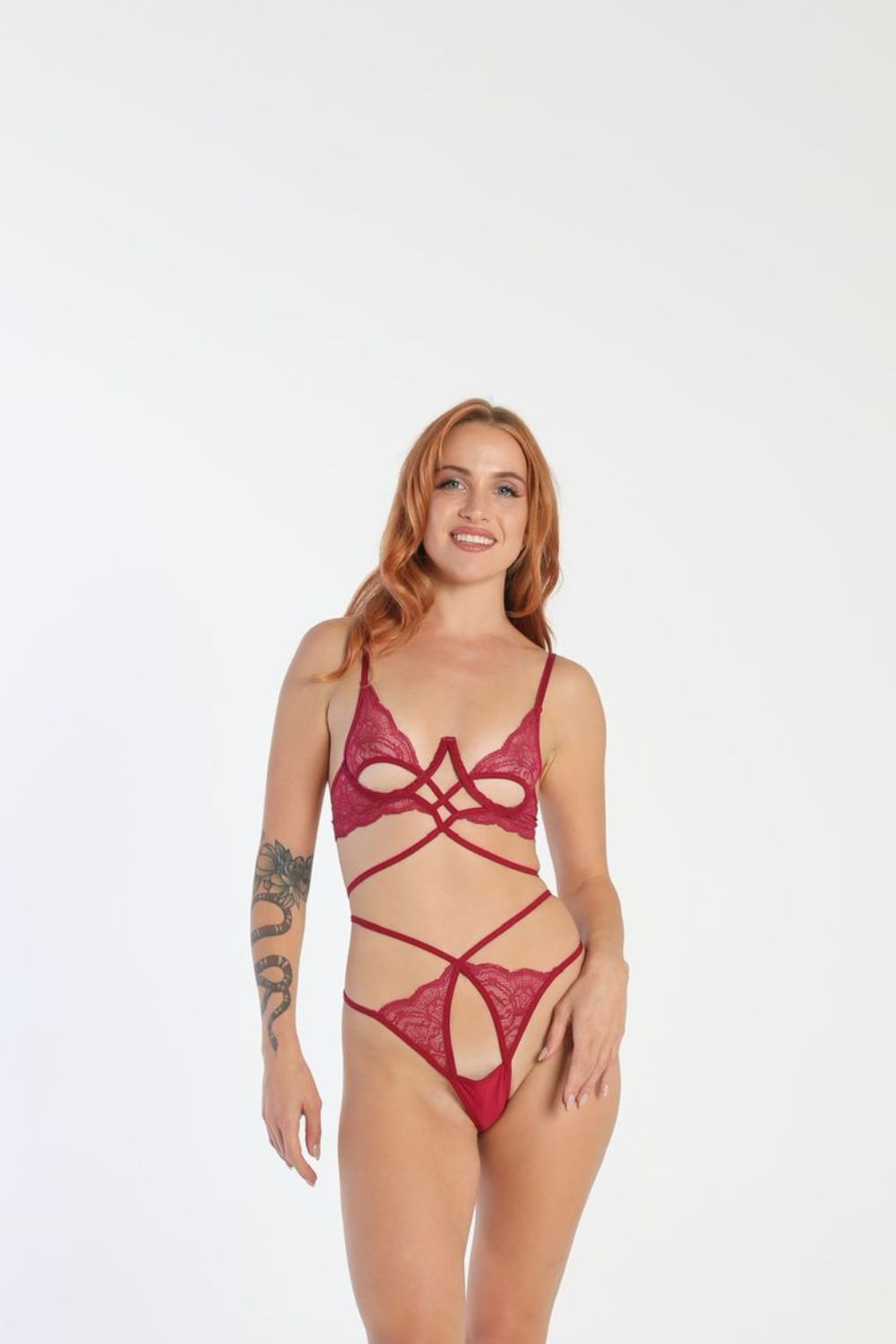 Elorian Couture Lingerie-Rosalia Cupless Bra Set - Burgundy-İç Giyim Setleri-1-Milagron.com