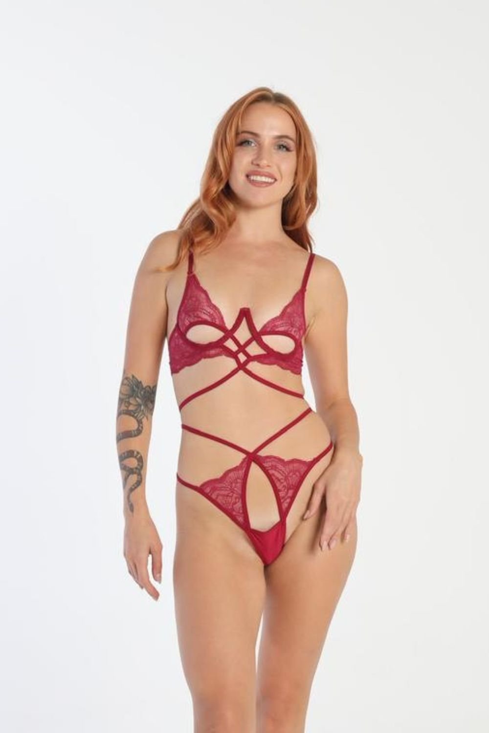 Elorian Couture Lingerie-Rosalia Cupless Bra Set - Burgundy-İç Giyim Setleri-2-Milagron.com