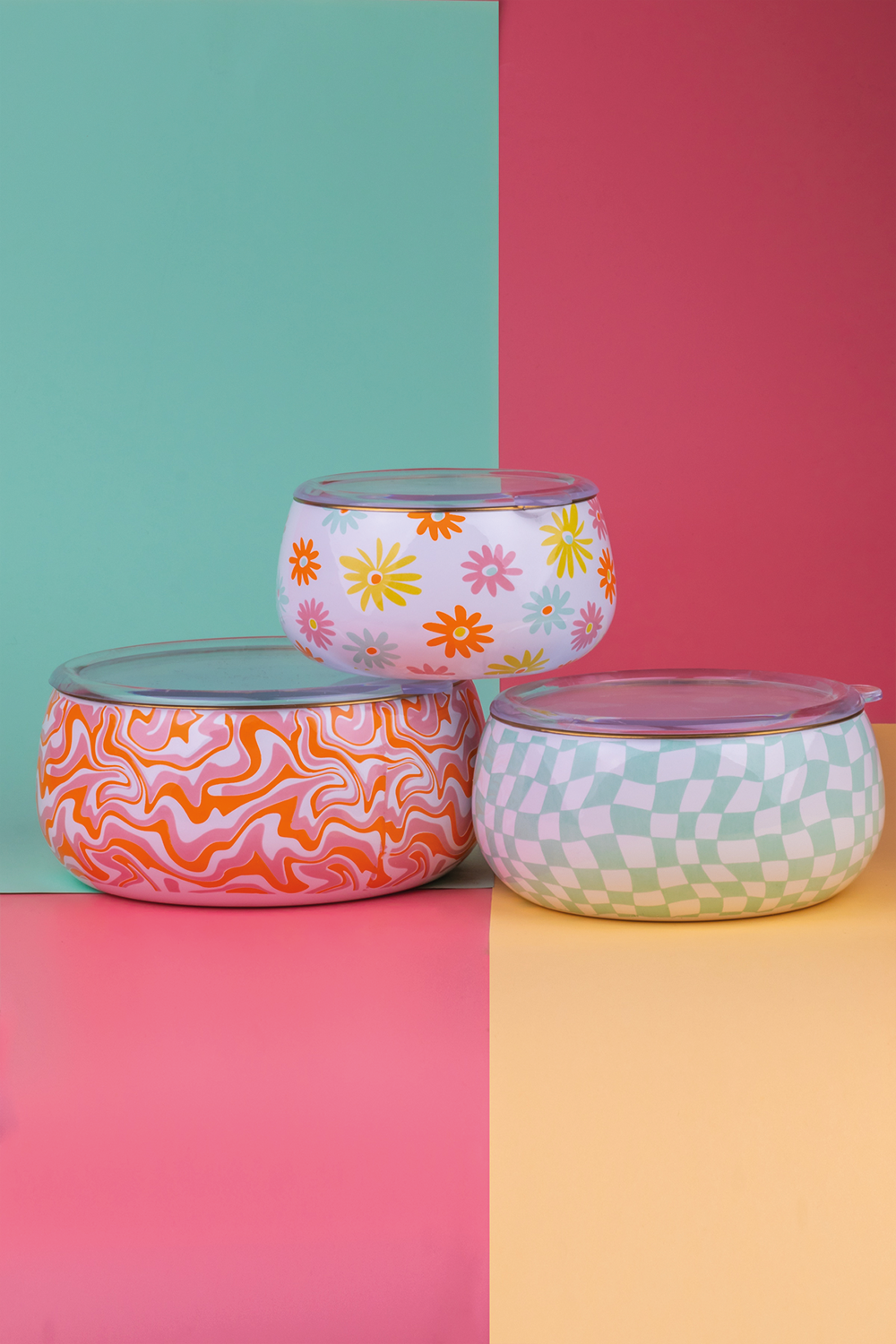 Emaylab-Retro Hippie Emaye Saklama Kabı Seti-Tabak & Kase-1-Milagron.com