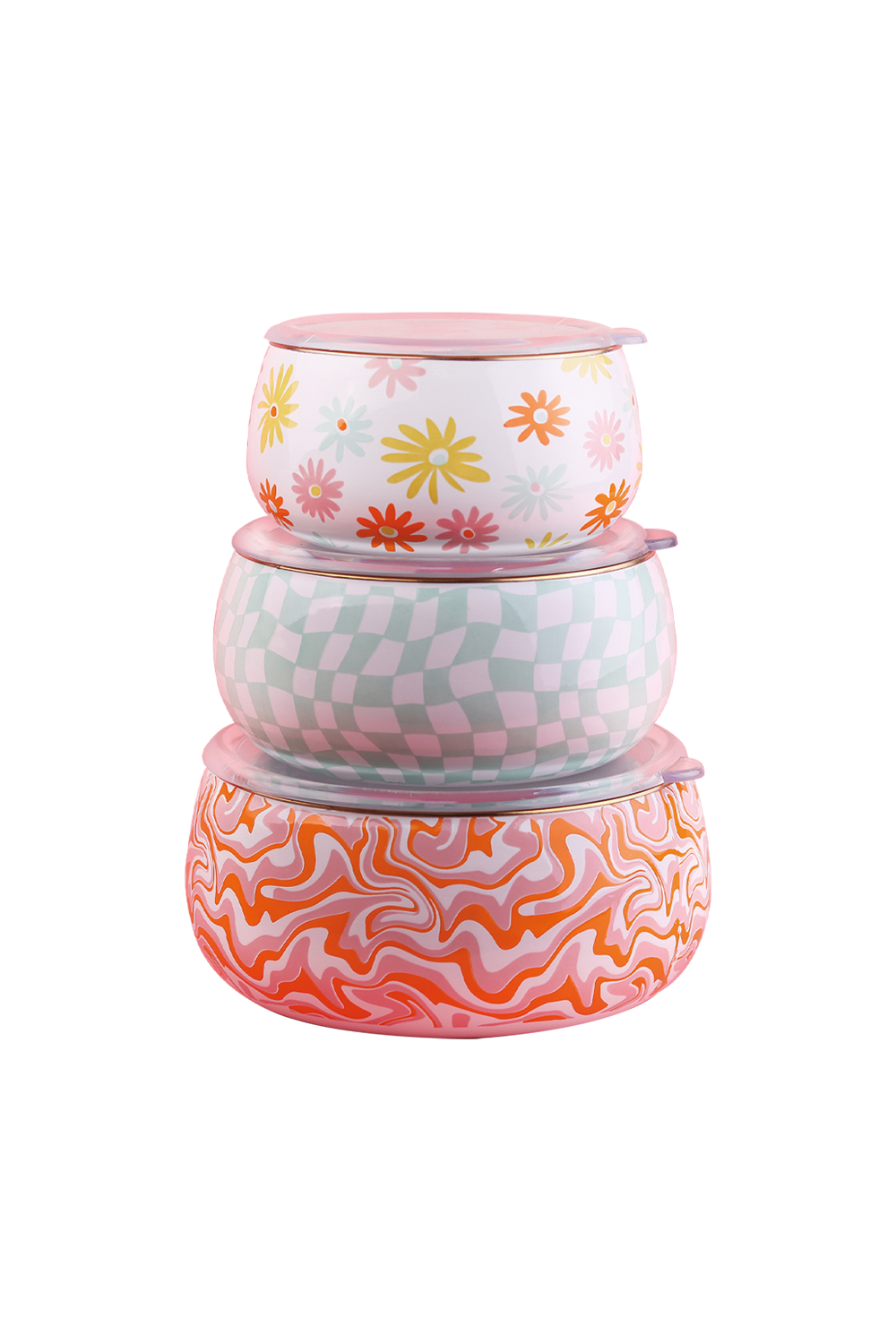 Emaylab-Retro Hippie Emaye Saklama Kabı Seti-Tabak & Kase-2-Milagron.com