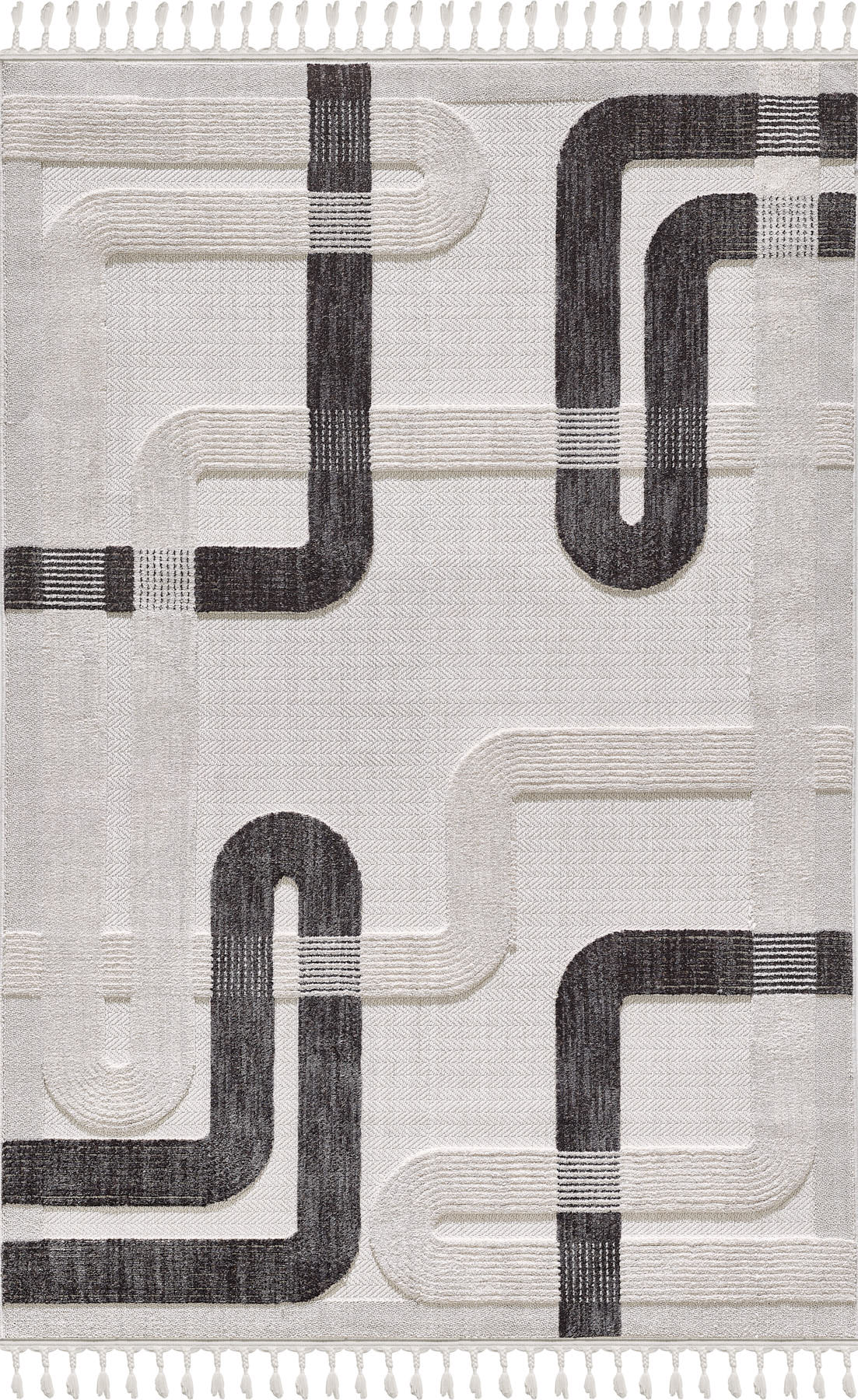 Empera-Ibiza Berta Geometrik Toz Vermeyen İSkandinav Desen Saçaklı Halı-1-Milagron.com