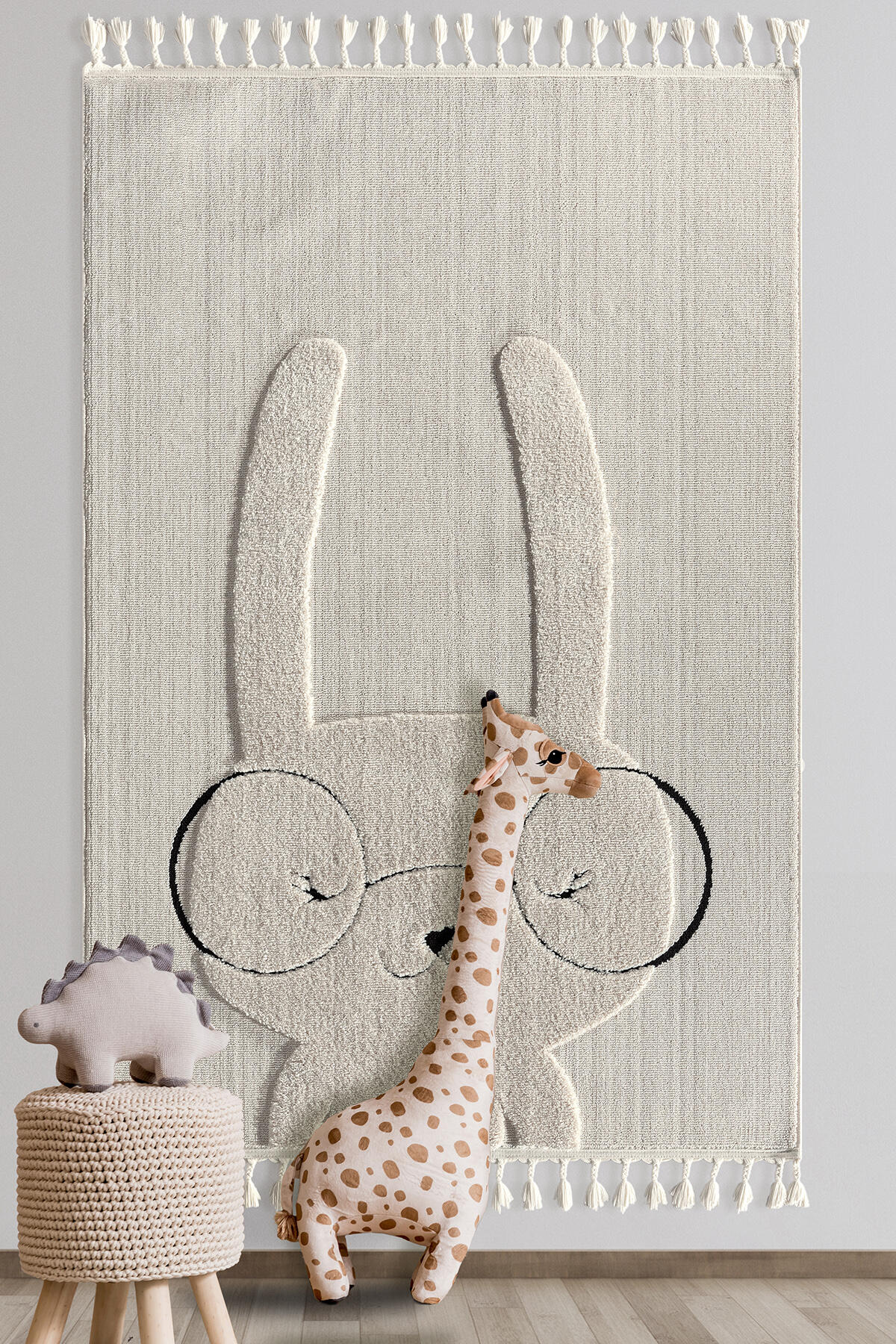 Empera-Kids Bunny Tavşan Figürlü Krem Bebek Odası Halısı-2-Milagron.com