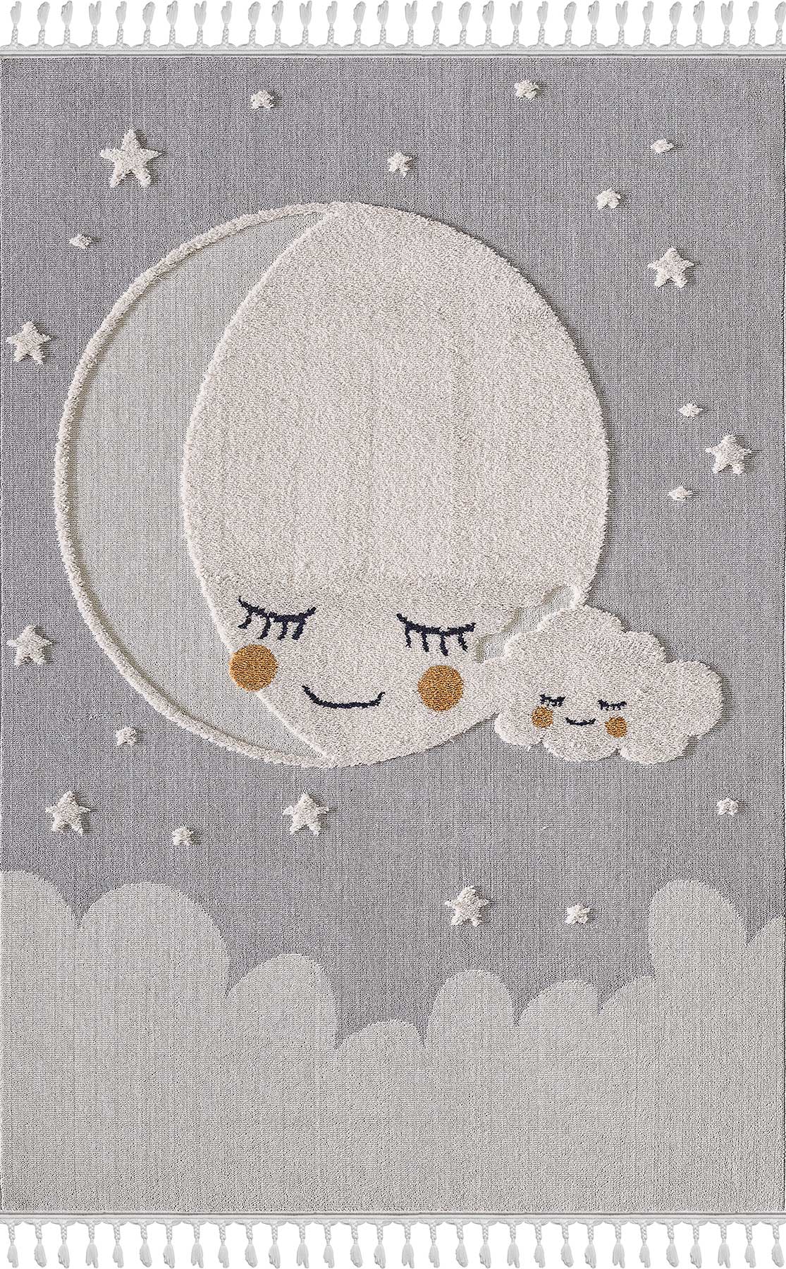 Empera-Kids Cloudy Figürlü Takma Saçaklı Antialerjik Dikdörtgen Halı-1-Milagron.com