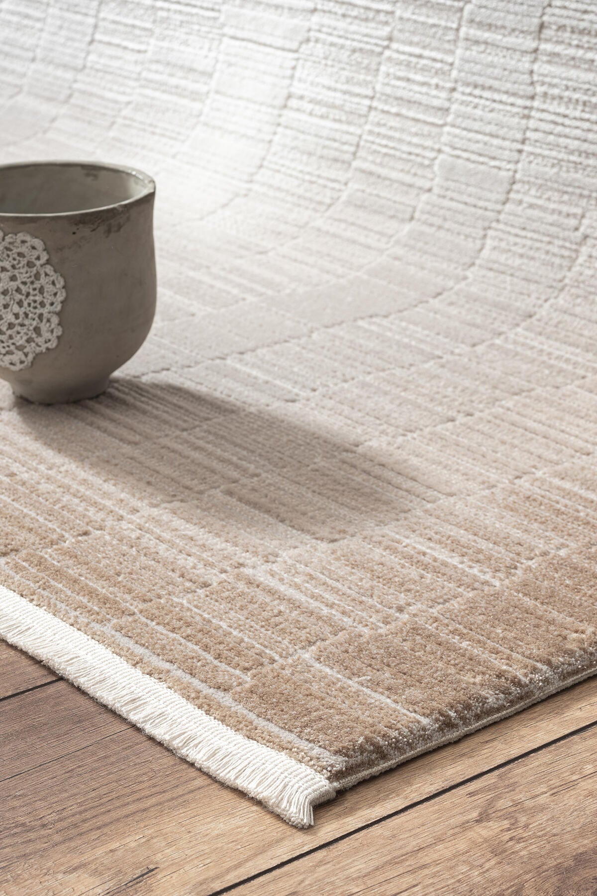 Empera-Pena Flax Çizgi Desenli Saçaklı Mutfak Halısı-3-Milagron.com