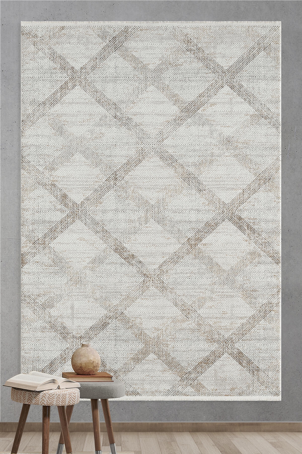 Empera-Pena İMpala Modern Saçaklı Geometrik Desenli Halı-2-Milagron.com