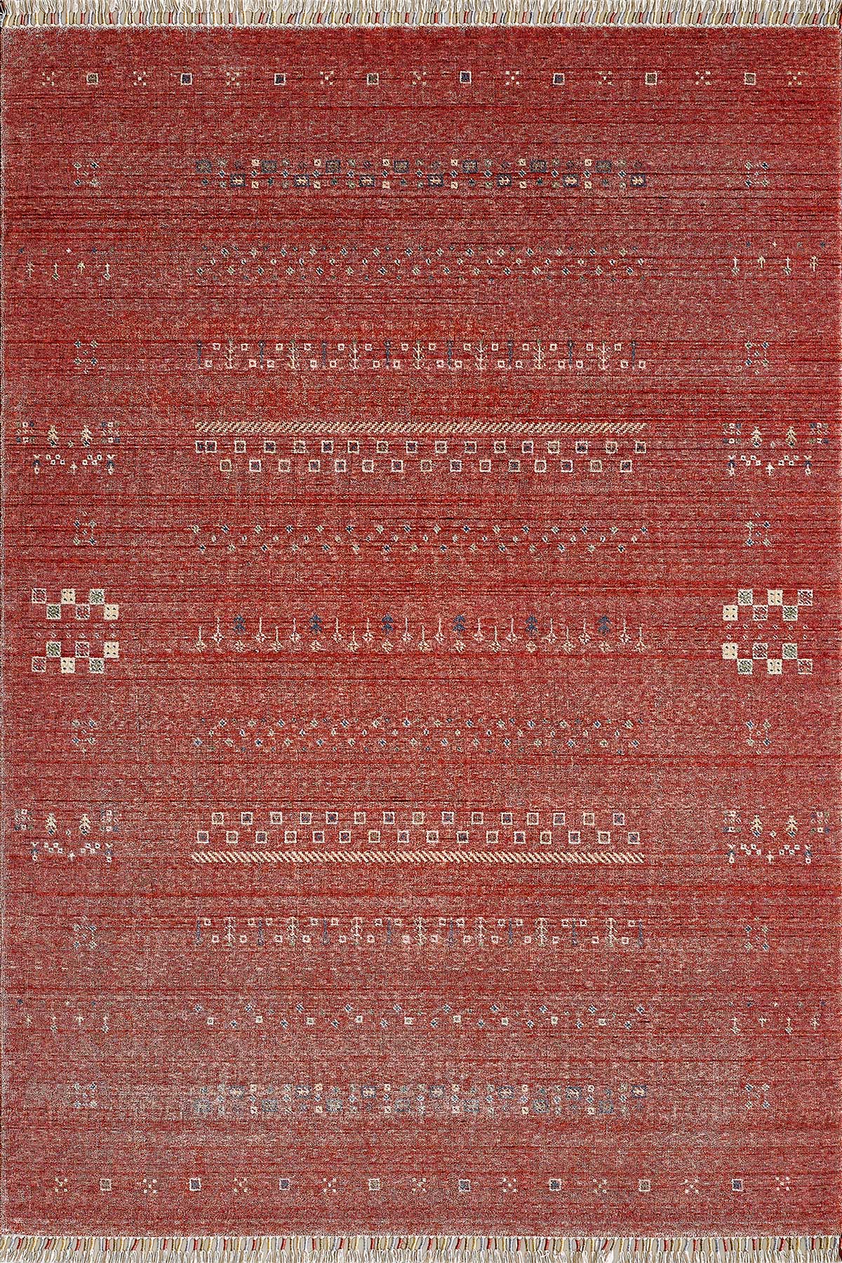 Empera-Violin Flamme Etnik Desenli Kırmızı Saçaklı Salon Halısı-1-Milagron.com