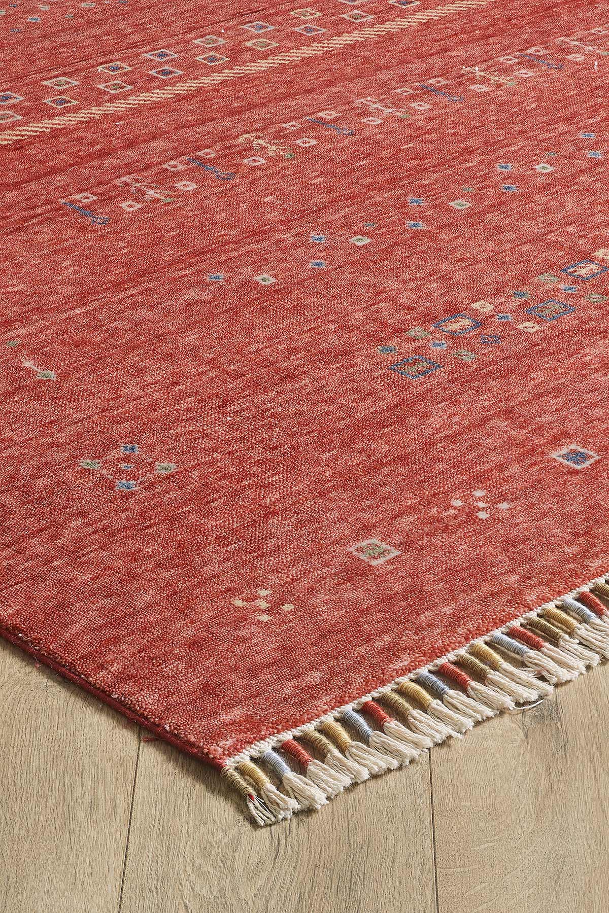 Empera-Violin Flamme Etnik Desenli Kırmızı Saçaklı Salon Halısı-2-Milagron.com