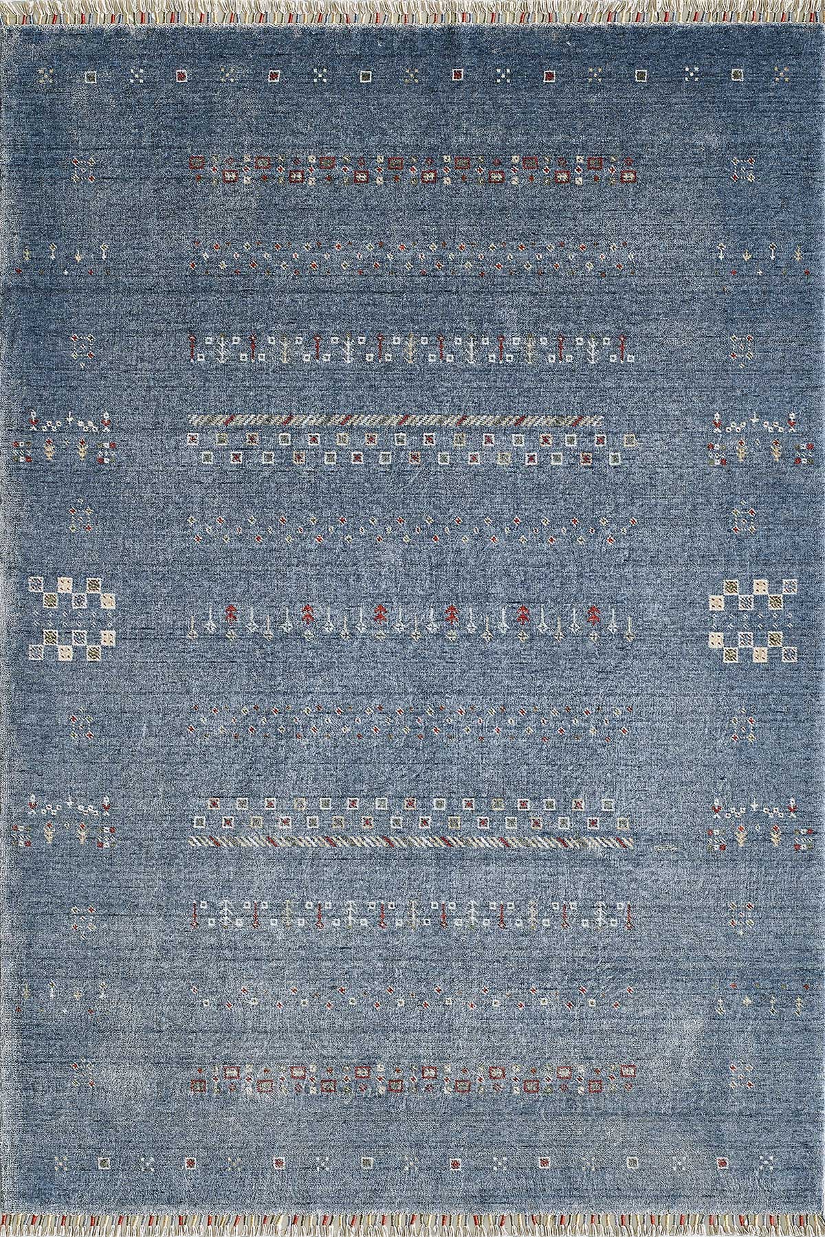 Empera-Violin Marine Etnik Desenli Mavi Saçaklı Salon Halısı-1-Milagron.com