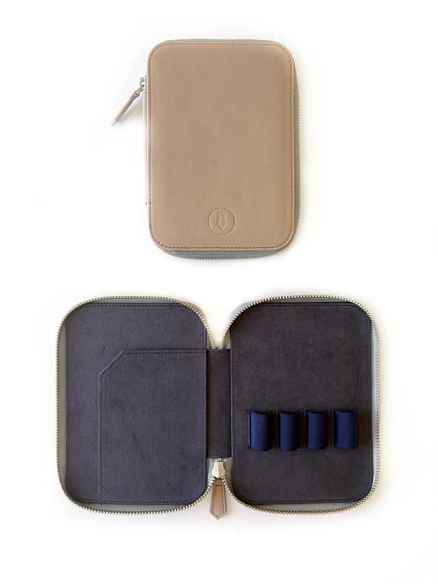 Eng Leather-A6 Ebatlı 4'lü Kalem Kılıfı Beige Nude-Deri Kalem Çantası-1-Milagron.com