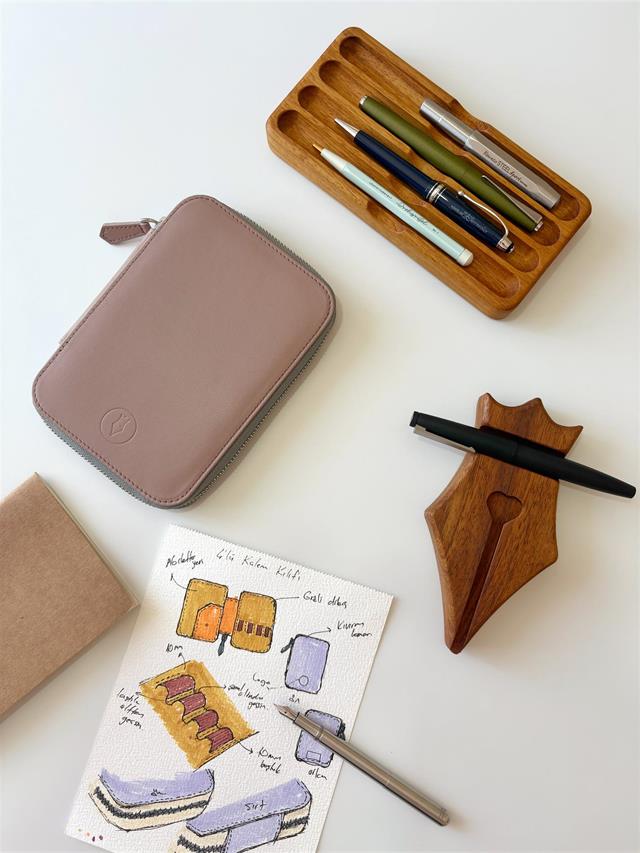 Eng Leather-A6 Ebatlı 4'lü Kalem Kılıfı Rose Nude-Deri Kalem Çantası-3-Milagron.com