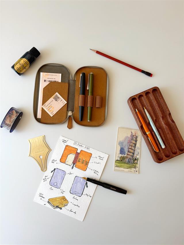 Eng Leather-Deri Koleksiyonu 3'lü Kalem Çantası Olive Tan-Deri Kalem Çantası-5-Milagron.com