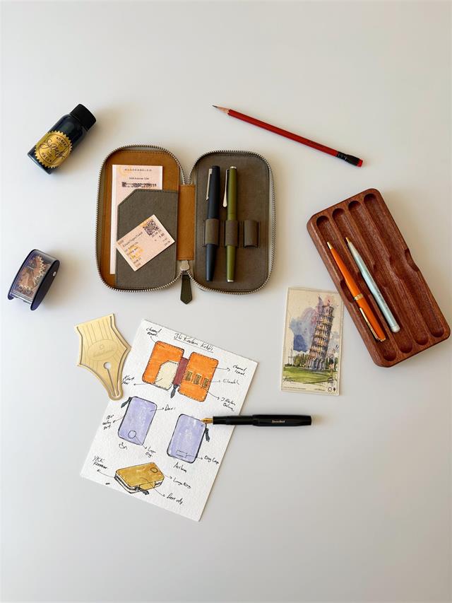 Eng Leather-Deri Koleksiyonu 3'lü Kalem Çantası Tan Olive-Deri Kalem Çantası-4-Milagron.com