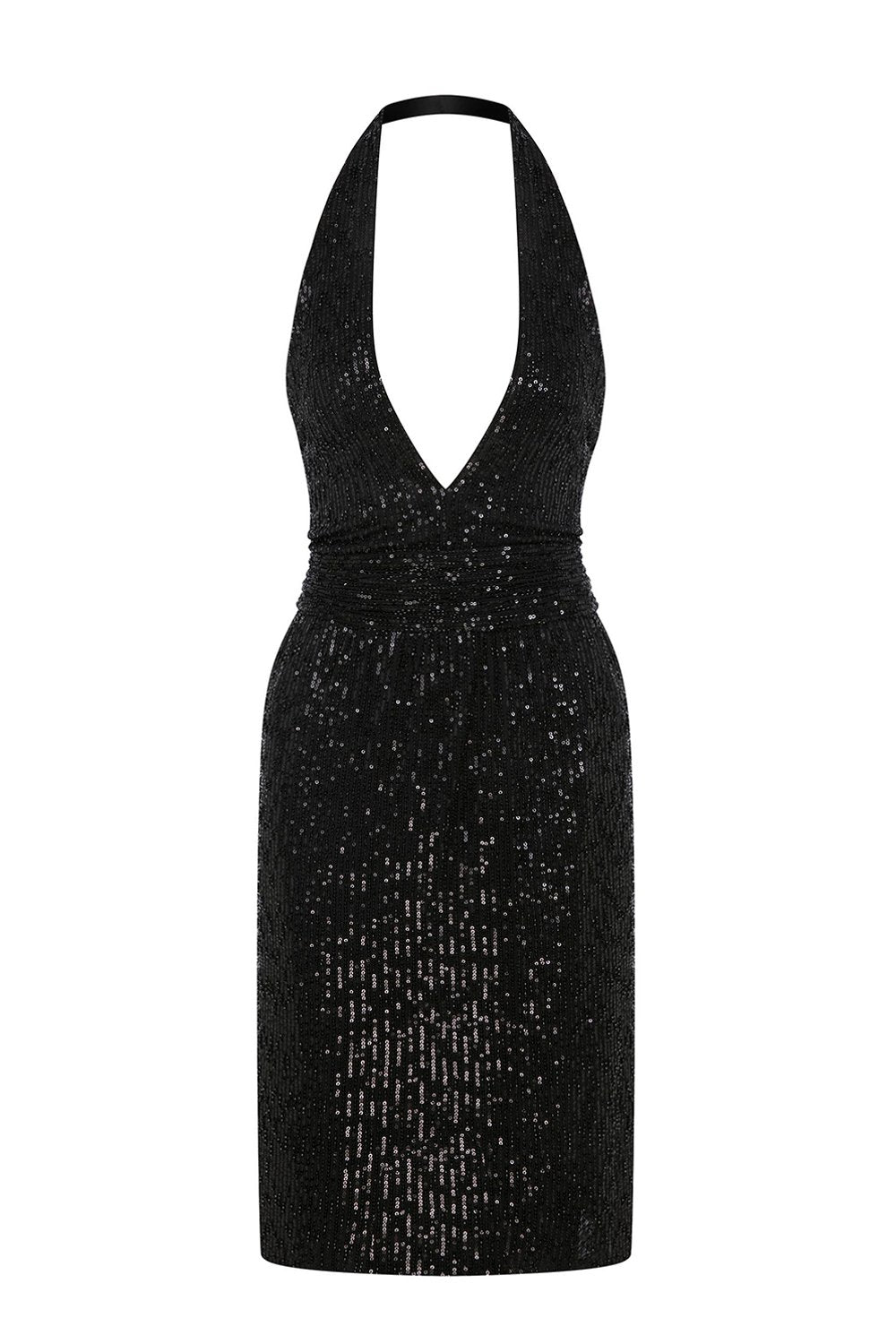 Esra Adıgüzel-Moonlit - Boyundan Askılı Derin V Dekolteli İşlemeli Elbise-Elbise-3-Milagron.com