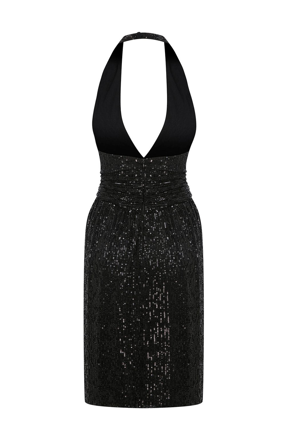 Esra Adıgüzel-Moonlit - Boyundan Askılı Derin V Dekolteli İşlemeli Elbise-Elbise-5-Milagron.com