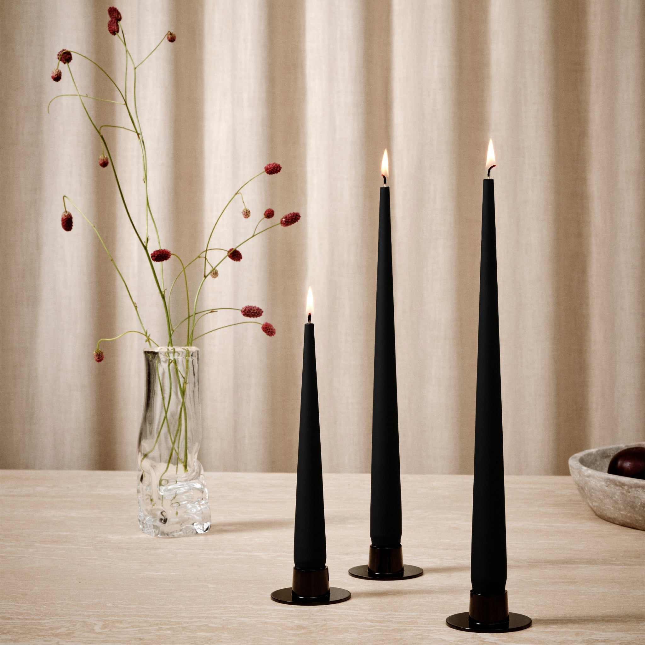 Ester&Erik-Velvet Matt Black Kokusuz 2'li Konik Mum 32 Cm-Mum-3-Milagron.com