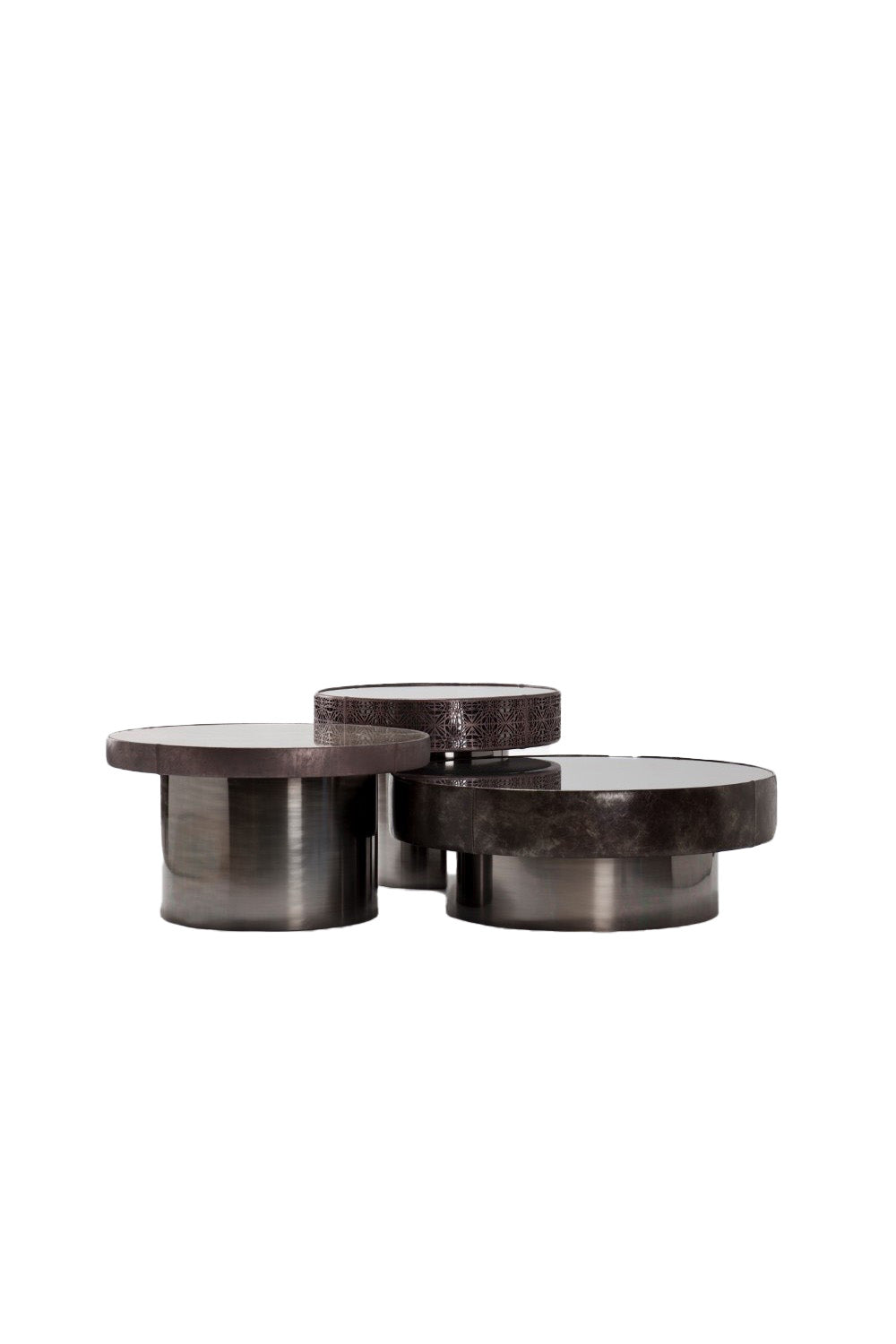 Estetik Decor-Mushroom Short Sığır Derisi Kaplama Orta Sehpa - Füme Ayna Üstlü - Krom Ayak-Orta Sehpa-5-Milagron.com